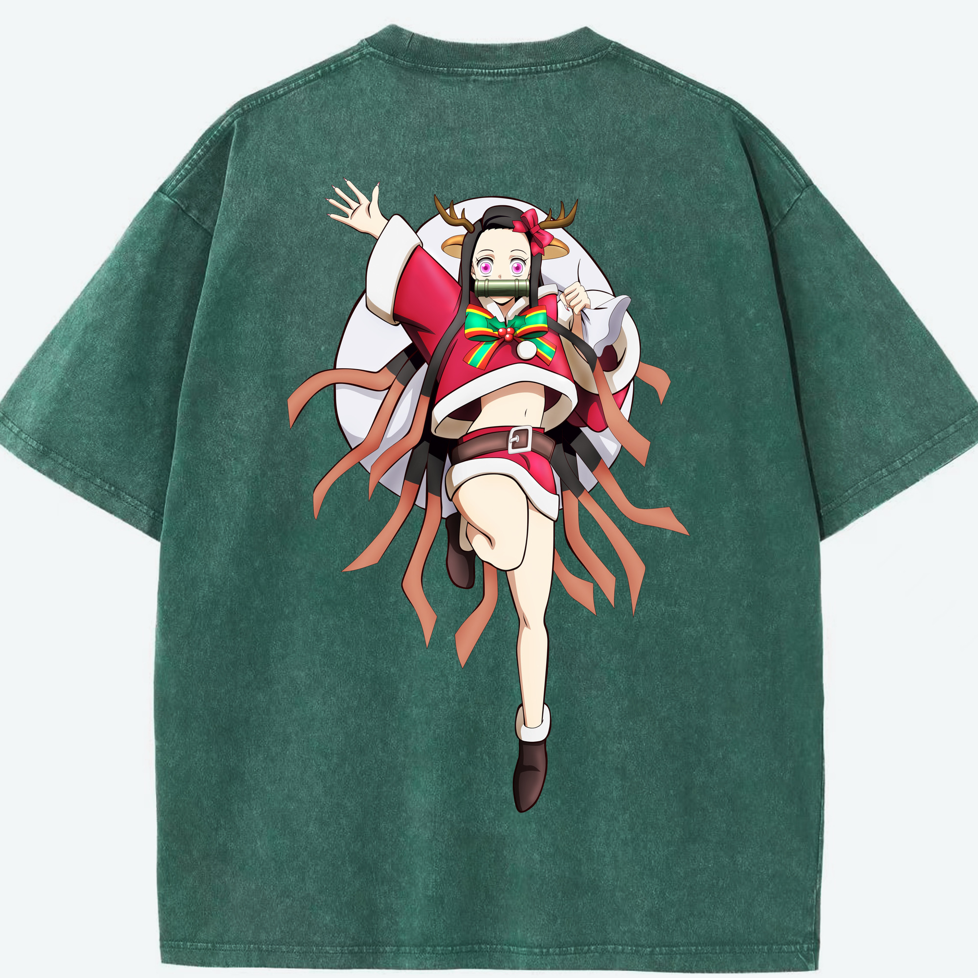 （画像用） 鬼滅の刃（きめつのやいば）竈門 禰󠄀豆子／かまど ねずこ Kamado Nezuko 綿100% ヴィンテージ風 半袖Tシャツ（背面プリント）